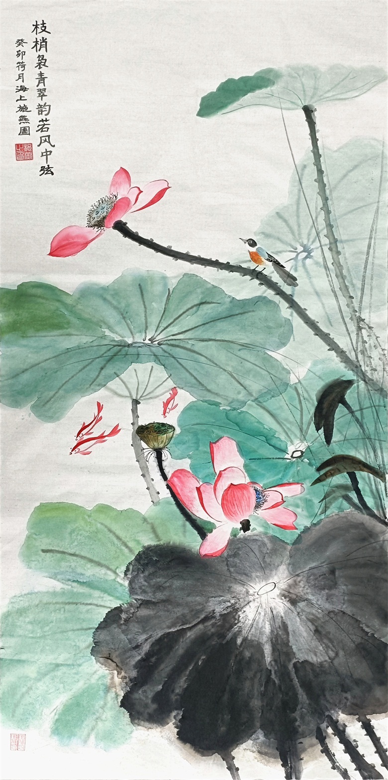 20260330177486407624.jpg 《枝梢袅青翠 韵若风中弦》136cmx69cm 2023年.jpg