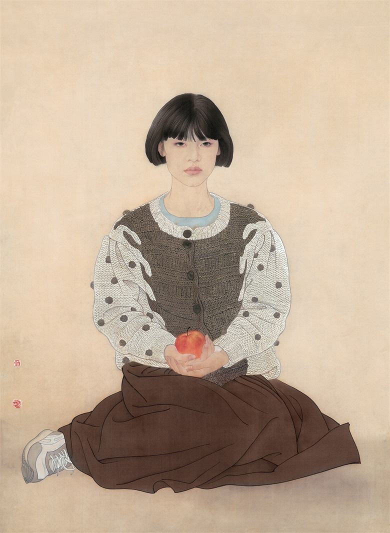 20260414177615198783.jpg 《红苹果》 1990年作 114x80cm 作品材质绢.jpg