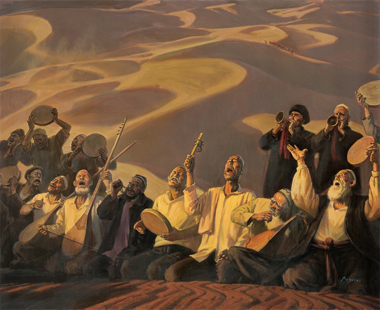 20260625178235901982.jpg 《动地长歌木卡姆》2号 布面油画 180x220cm 马一平 2012年创作.jpg