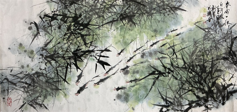 20260626178244068086.jpg 《春雨一夜白沙滩》 136x48cm 中国画.jpg