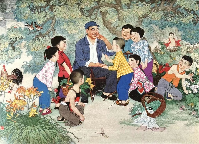 《朱总司令和儿童》73cm×100cm 中国画 1981年 1984年入选第六届全国美展、获第三届全国年画评奖（铜奖）.jpg